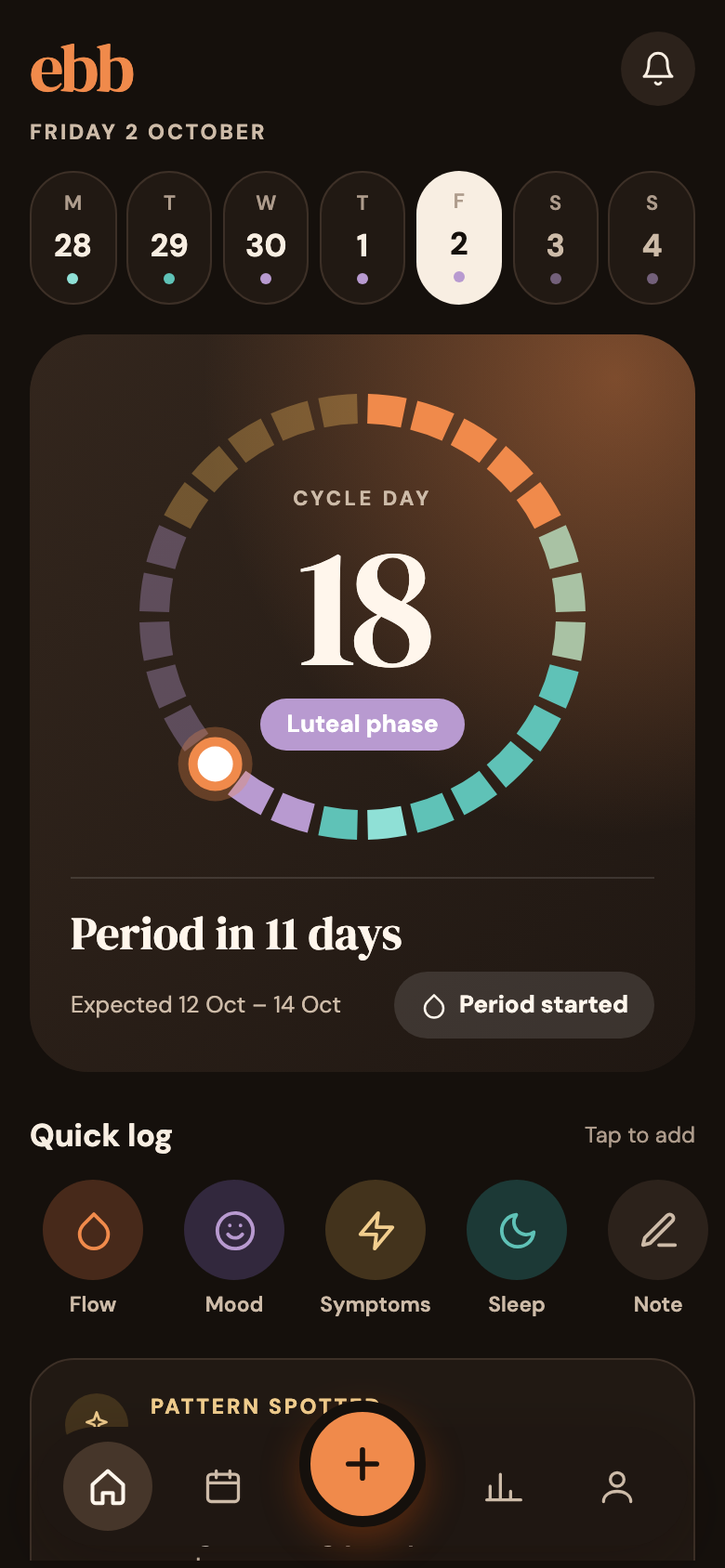Today screen in dark mode